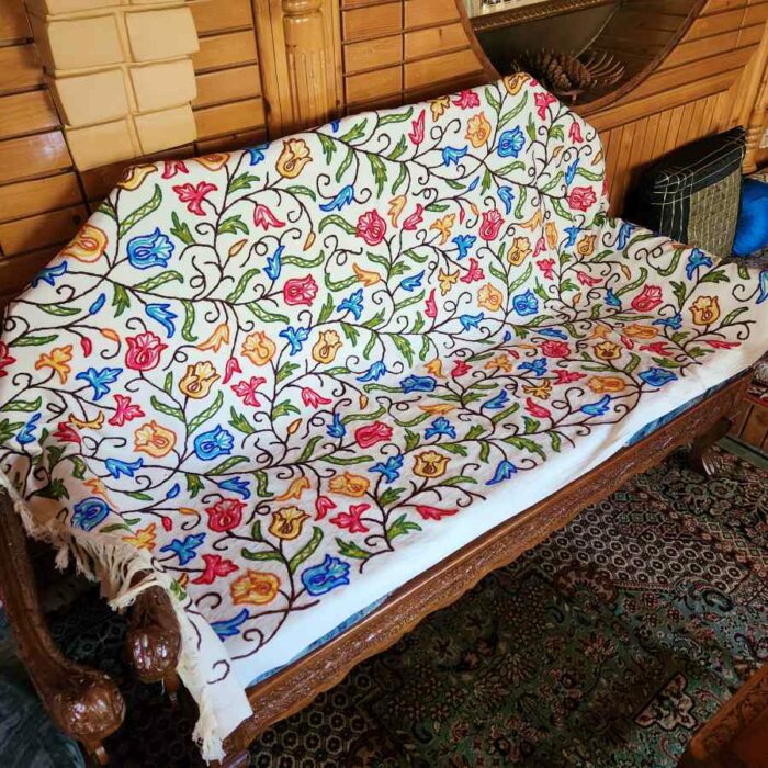 Rang-e-Tulip Sofa Throw or Cover with Hand Crewel Embroidery