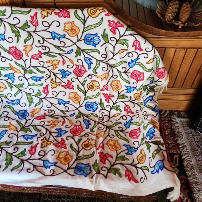 Rang-e-Tulip Sofa Throw or Cover with Hand Crewel Embroidery - Image 3