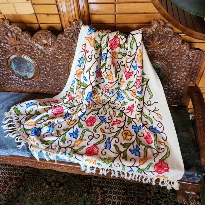 Rang-e-Tulip Sofa Throw or Cover with Hand Crewel Embroidery - Image 4
