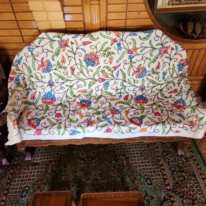 Bodh Red Blue Posh Sofa Throw or Cover with Hand Crewel Embroidery - Image 2