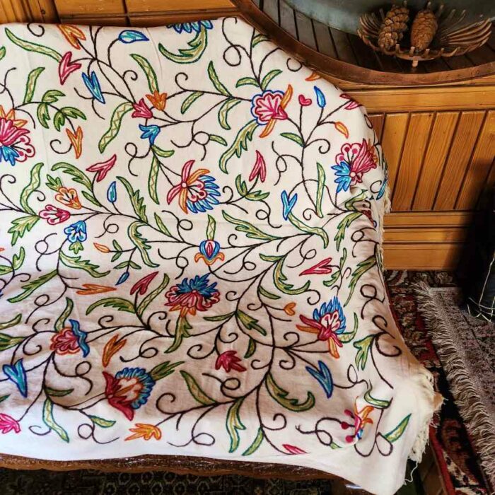 Bodh Red Blue Posh Sofa Throw or Cover with Hand Crewel Embroidery - Image 4