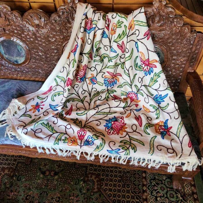 Bodh Red Blue Posh Sofa Throw or Cover with Hand Crewel Embroidery - Image 5