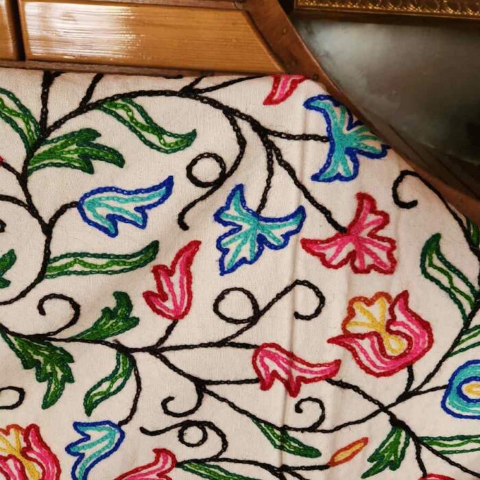 Tulip Blue RP Sofa Throw or Cover with Hand Crewel Embroidery - Image 2