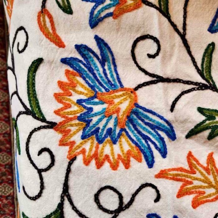Blue Orange Single Bedcover with Hand Crewel Embroidery - Image 5