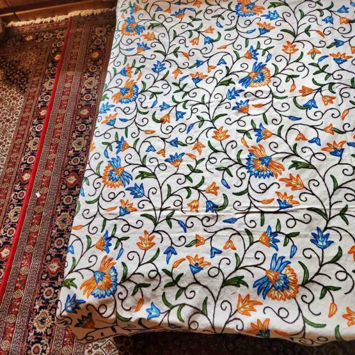 Blue Orange Single Bedcover with Hand Crewel Embroidery - Image 3