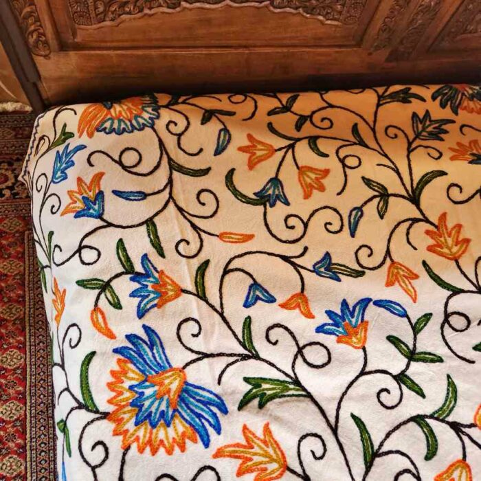 Blue Orange Single Bedcover with Hand Crewel Embroidery - Image 4