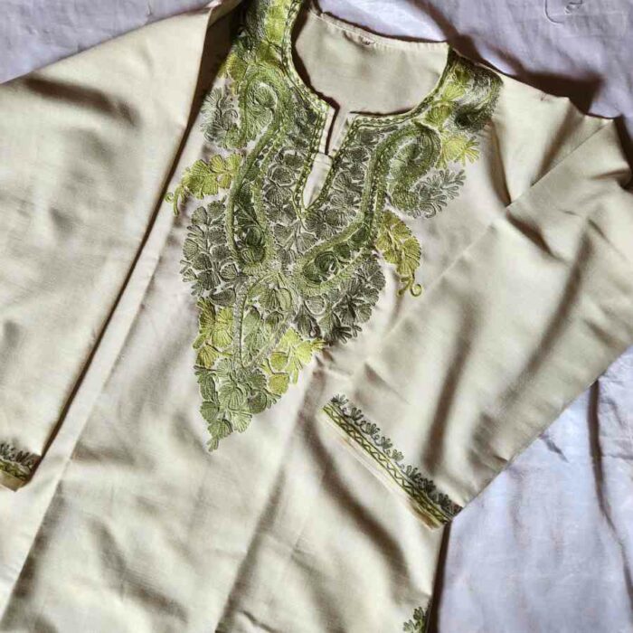 Light Grey-green Ruby Cotton Aari Kurta