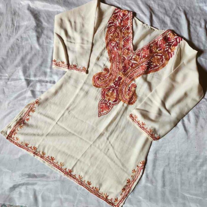 Cream Summer Cool Short Kurti with Ari Embroidery (XS)