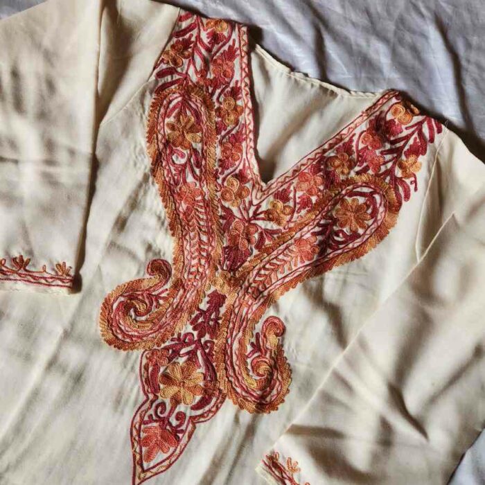 Cream Summer Cool Short Kurti with Ari Embroidery (XS) - Image 2