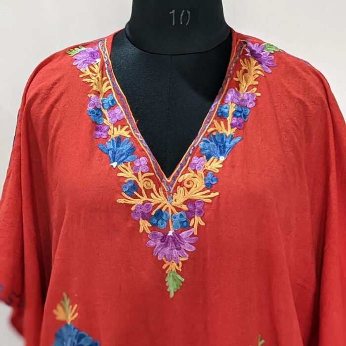 Red Crush Cotton Aari Work Kaftan L54