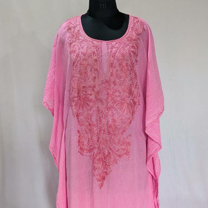 Pink Crush Cotton Aari Work Kaftan L55