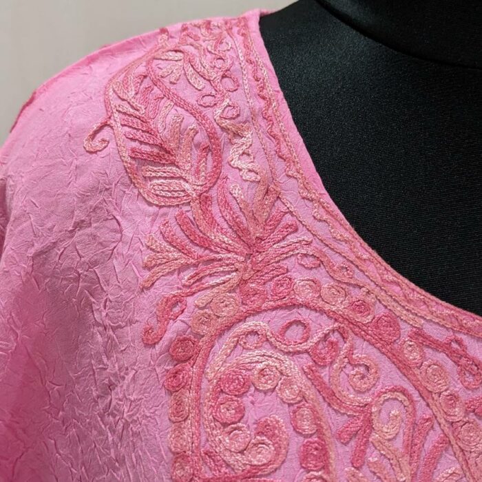 Pink Crush Cotton Aari Work Kaftan L55 - Image 2