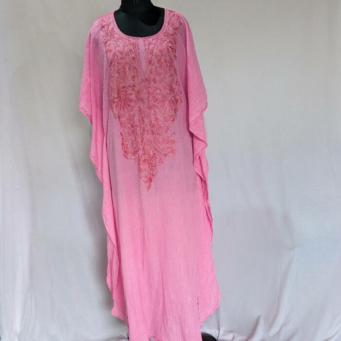 Pink Crush Cotton Aari Work Kaftan L55 - Image 3