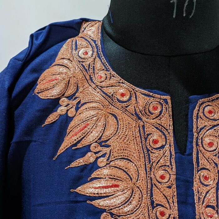 Navy Blue Ruby Cotton Tilla Kurta with Pant - Image 3