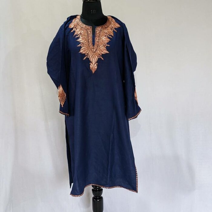 Navy Blue Ruby Cotton Tilla Kurta with Pant - Image 4
