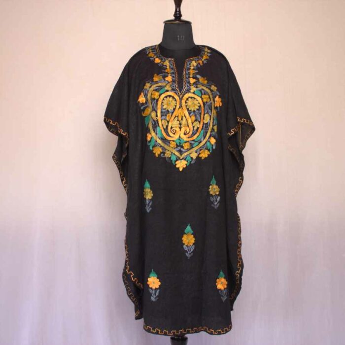 Black Badaam Crush Cotton Aari Work Kaftan L44 - Image 2