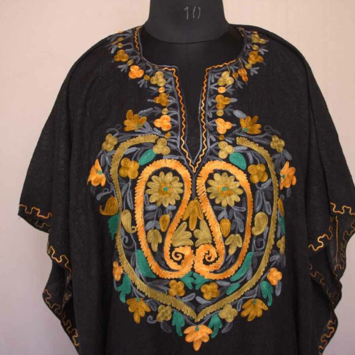 Black Badaam Crush Cotton Aari Work Kaftan L44