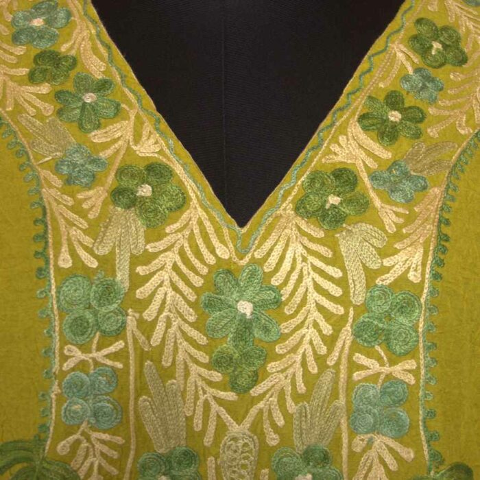 Green Mehndi Chinar Crush Cotton Aari Work Kaftan L54 - Image 3