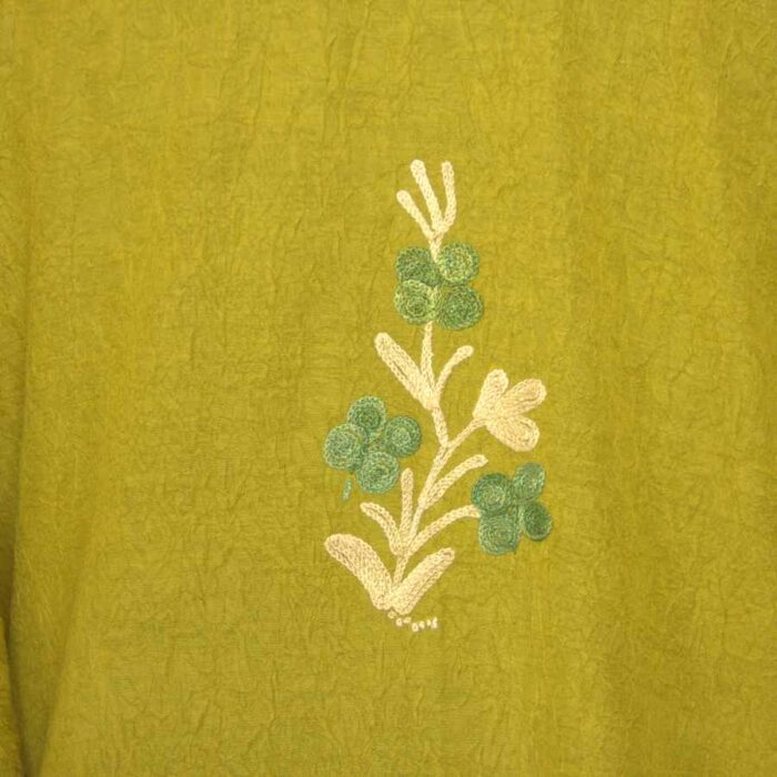 Green Mehndi Chinar Crush Cotton Aari Work Kaftan L54 - Image 4
