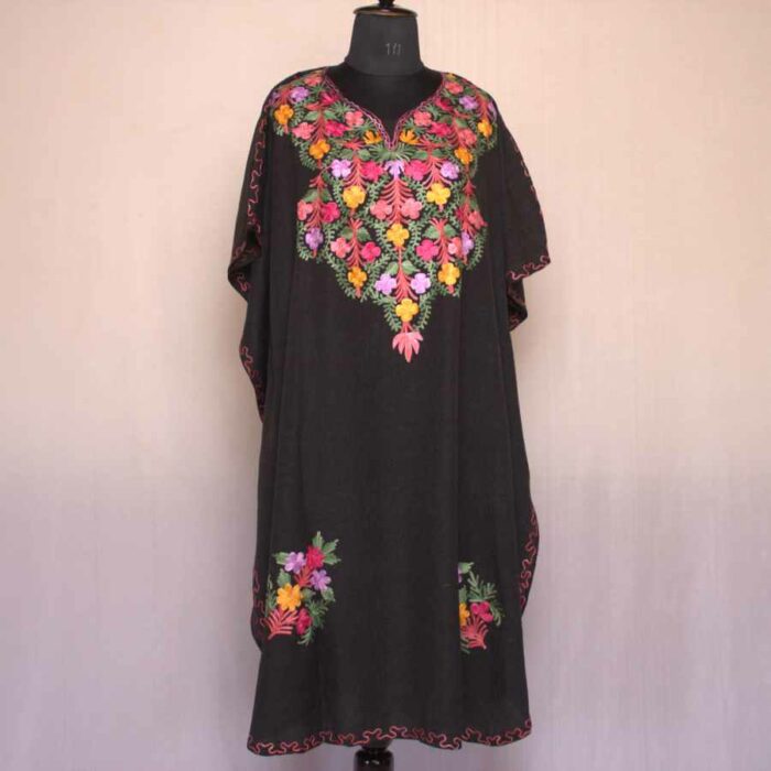 Black Rang bi Rang Crush Cotton Aari Work Kaftan L44 - Image 2