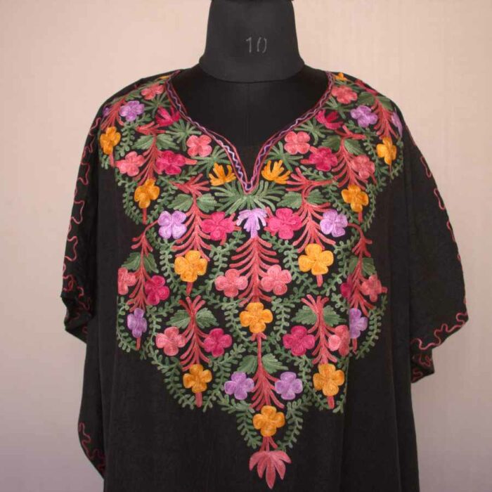 Black Rang bi Rang Crush Cotton Aari Work Kaftan L44