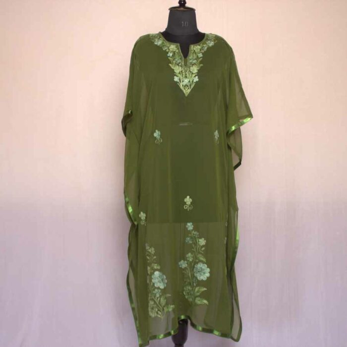 Green Georgette Aari Work Kaftan Top L46 - Image 2