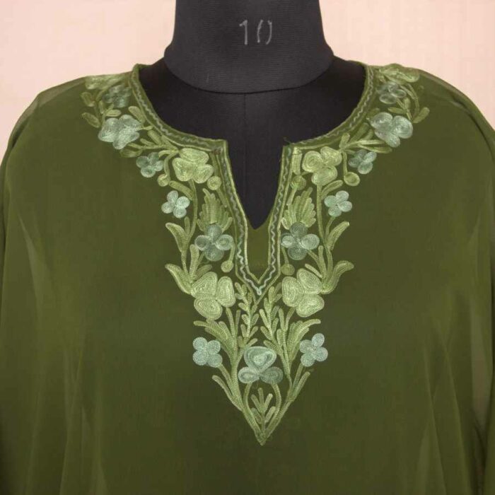 Green Georgette Aari Work Kaftan Top L46