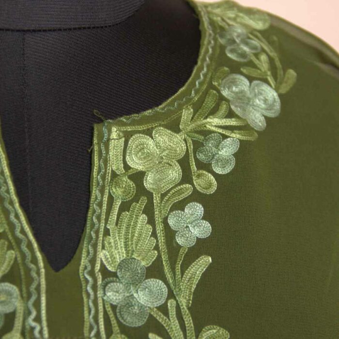 Green Georgette Aari Work Kaftan Top L46 - Image 3