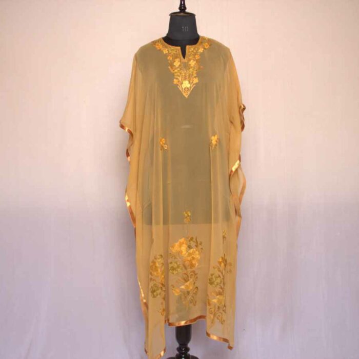 Mustard Yellow Georgette Aari Work Kaftan Top L48 - Image 2