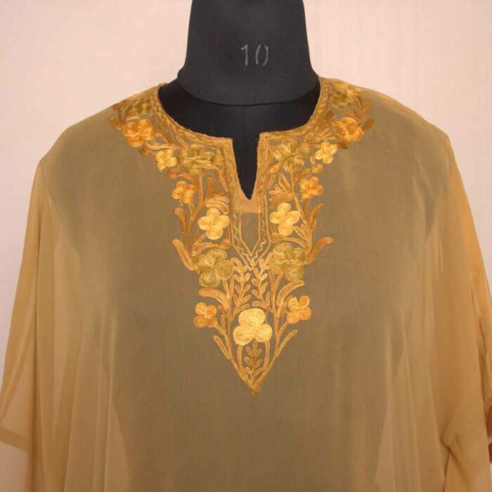 Mustard Yellow Georgette Aari Work Kaftan Top L48