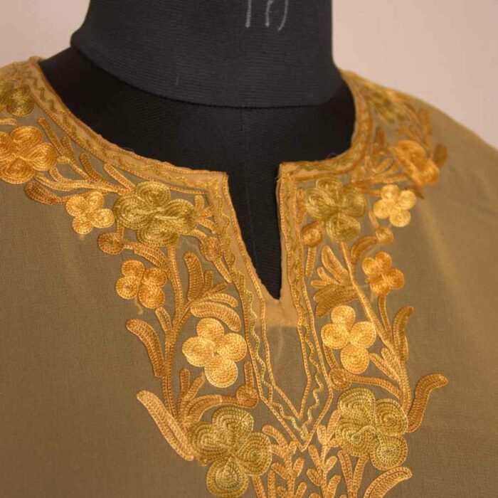 Mustard Yellow Georgette Aari Work Kaftan Top L48 - Image 3