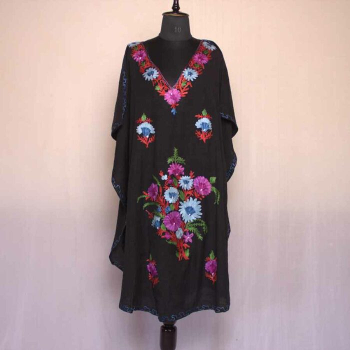 Black Guldasta Crush Cotton Aari Work Kaftan L44 - Image 2