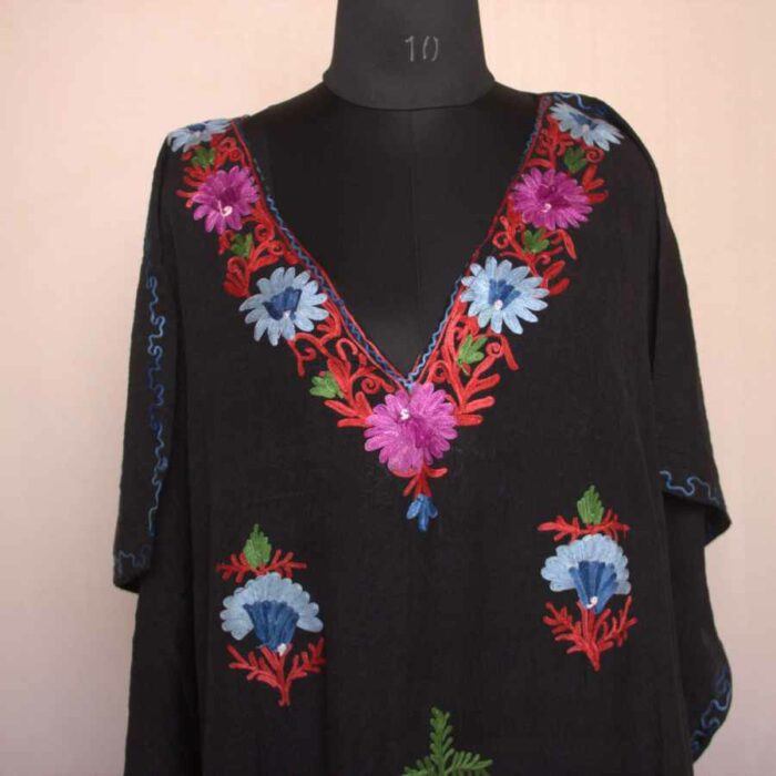 Black Guldasta Crush Cotton Aari Work Kaftan L44