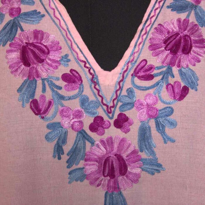 Pink Crush Cotton Aari Work Kaftan L55 - Image 3