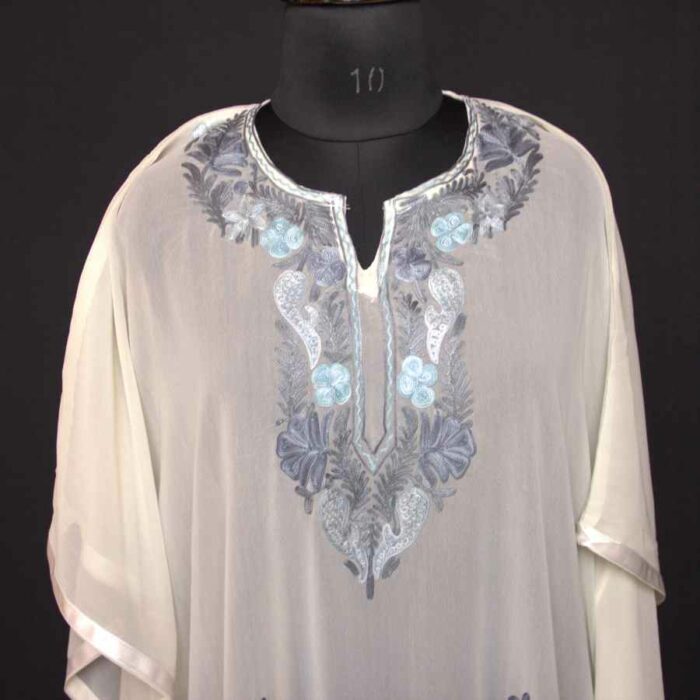 White Georgette Aari Work Kaftan Top L48