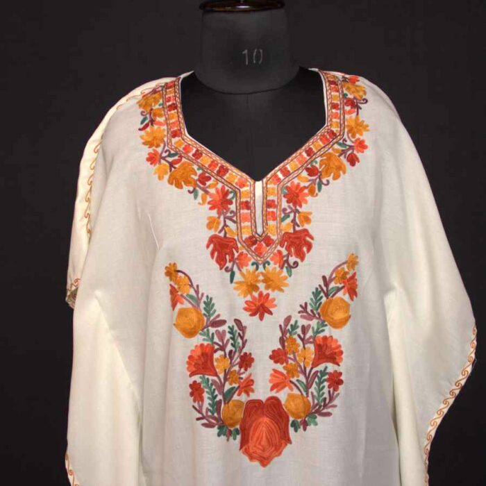 Cream Crepe Aari Work Kaftan L40 - Image 2