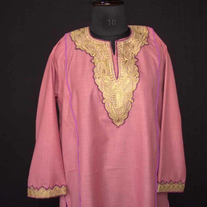 Pink Golden Ruby Cotton Tilla Kurta with Pant - Image 2