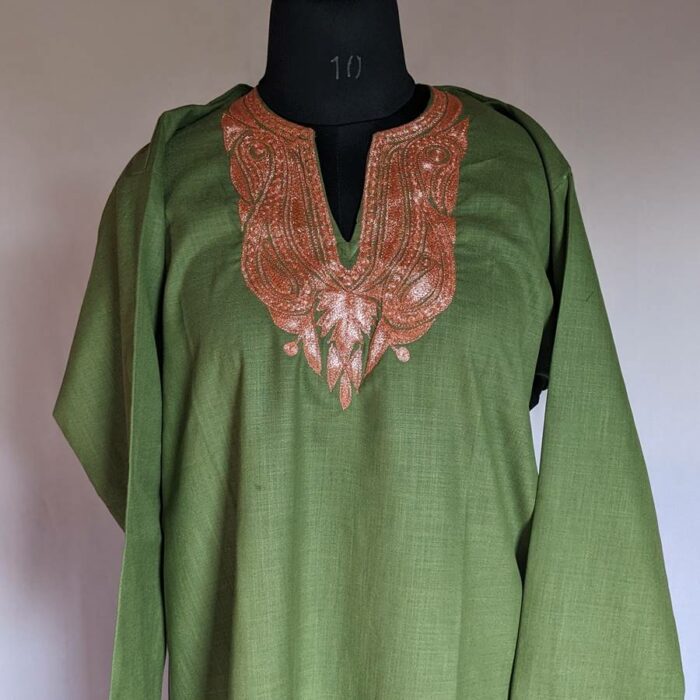 Green Summer Cool Cotton Tilla Kurta Neck Design