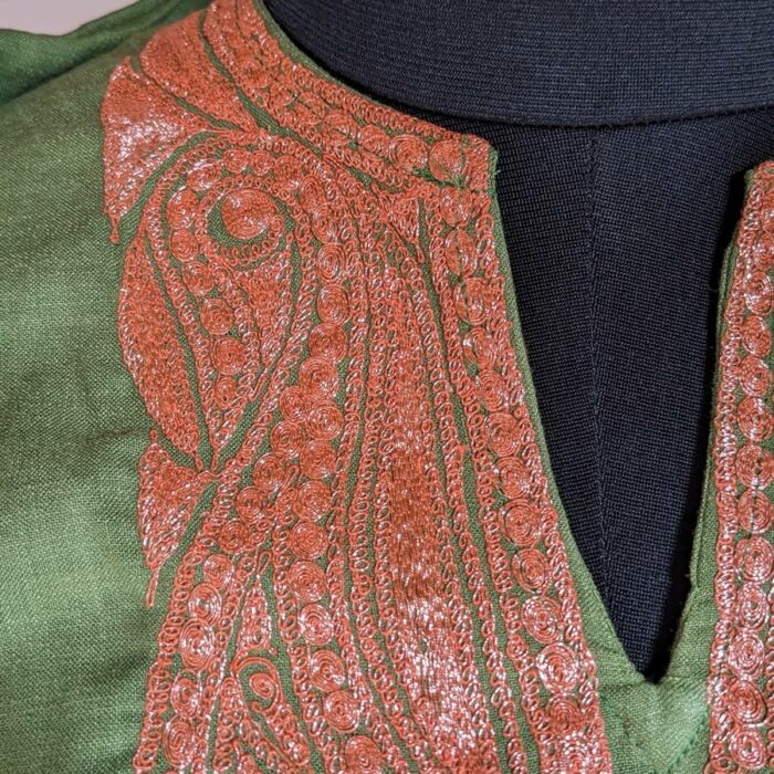 Green Summer Cool Cotton Tilla Kurta Neck Design - Image 2