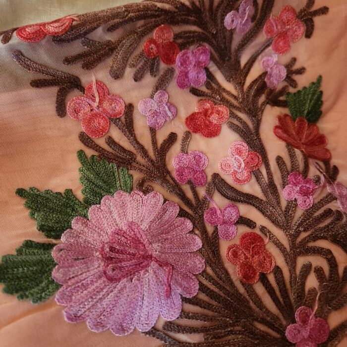 Peach Organza Aari Embroidered Saree - Image 2