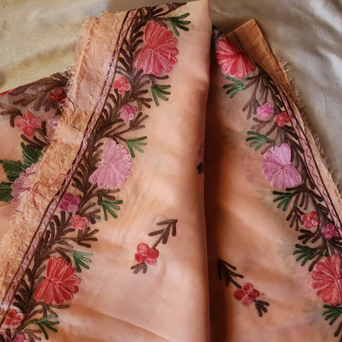Peach Organza Aari Embroidered Saree - Image 3