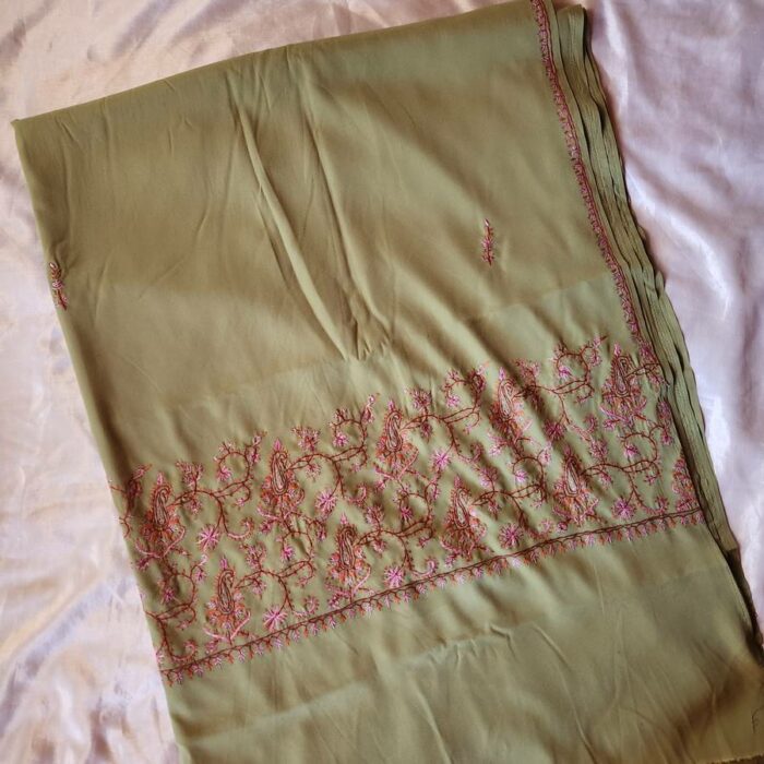 Green Crepe Sozni Embroidered Saree
