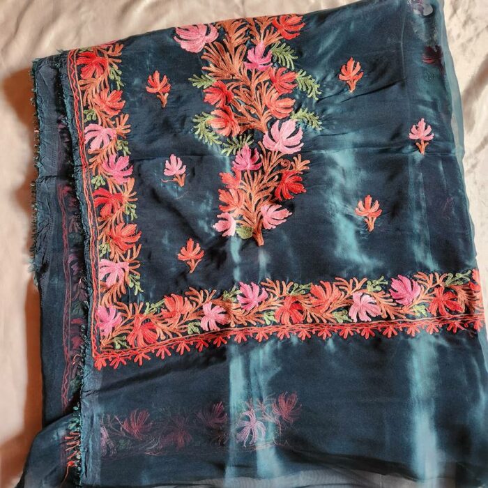 Green Organza Aari Embroidered Saree