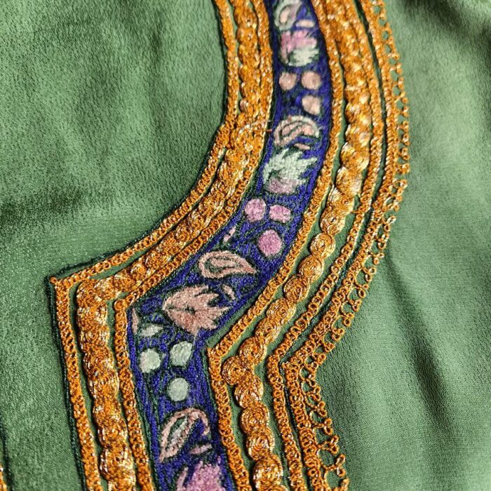 Green 3Pc Crepe Suit with Hand Sozni and Tilla Embroidery - Image 2