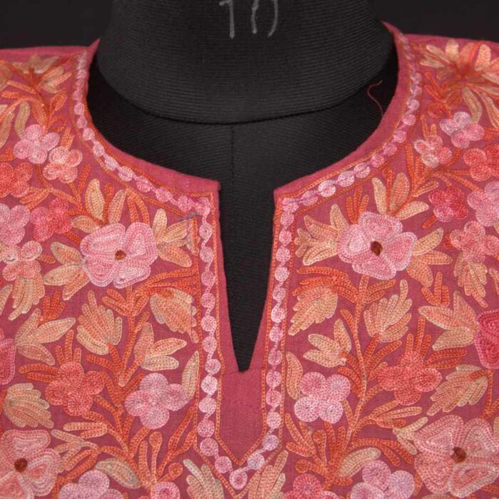 Gajri Pink Ruby Cotton Short Kurti with Ari Embroidery - Image 2