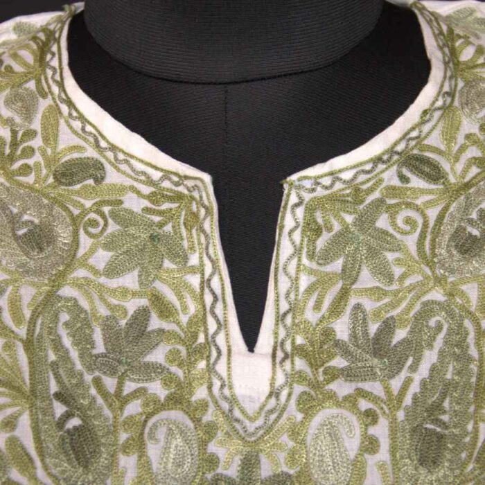 White Green Ruby Cotton Short Kurti with Ari Embroidery - Image 2