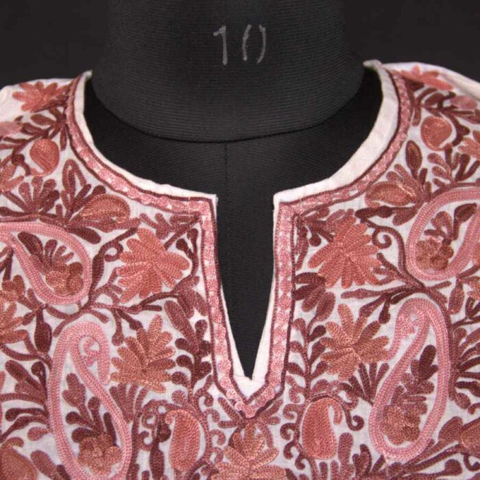 White Pink Ruby Cotton Short Kurti with Ari Embroidery - Image 2
