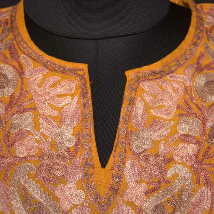 Mustard Yellow Ruby Cotton Short Kurti with Ari Embroidery - Image 2