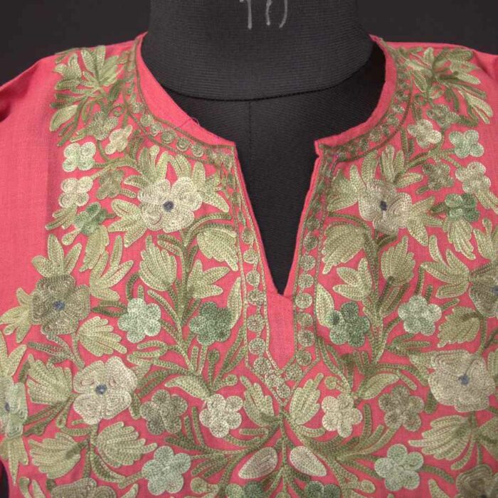 Pink Ruby Cotton Short Kurti with Ari Embroidery - Image 2