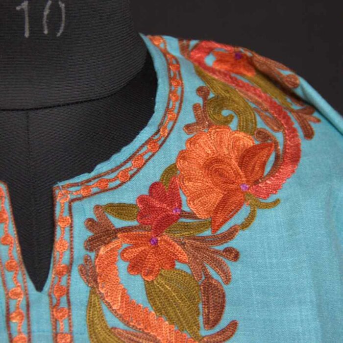 Blur Orange Ruby Cotton Short Kurti with Ari Embroidery - Image 2